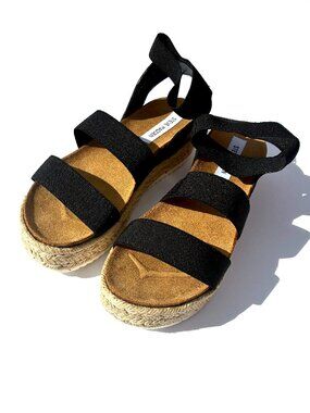 Women’s Steve Madden Kimmie Platform Espadrille Sandals, Black Size 8 NWOT